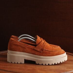 Patina Loafers Women SZ 8 Brown Zoe Portland Leather Suede Chunky Academia Shoes